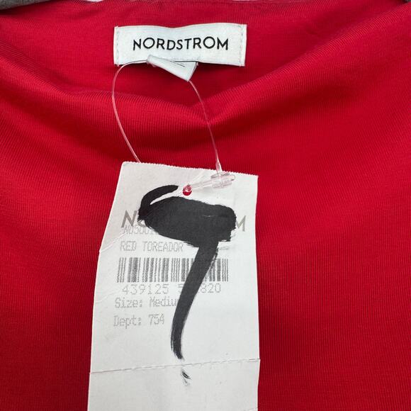 Nordstrom Red Side Ruched Long Sleeve Midi Dress Rib Knit Crew Neck Small - Picture 10 of 13